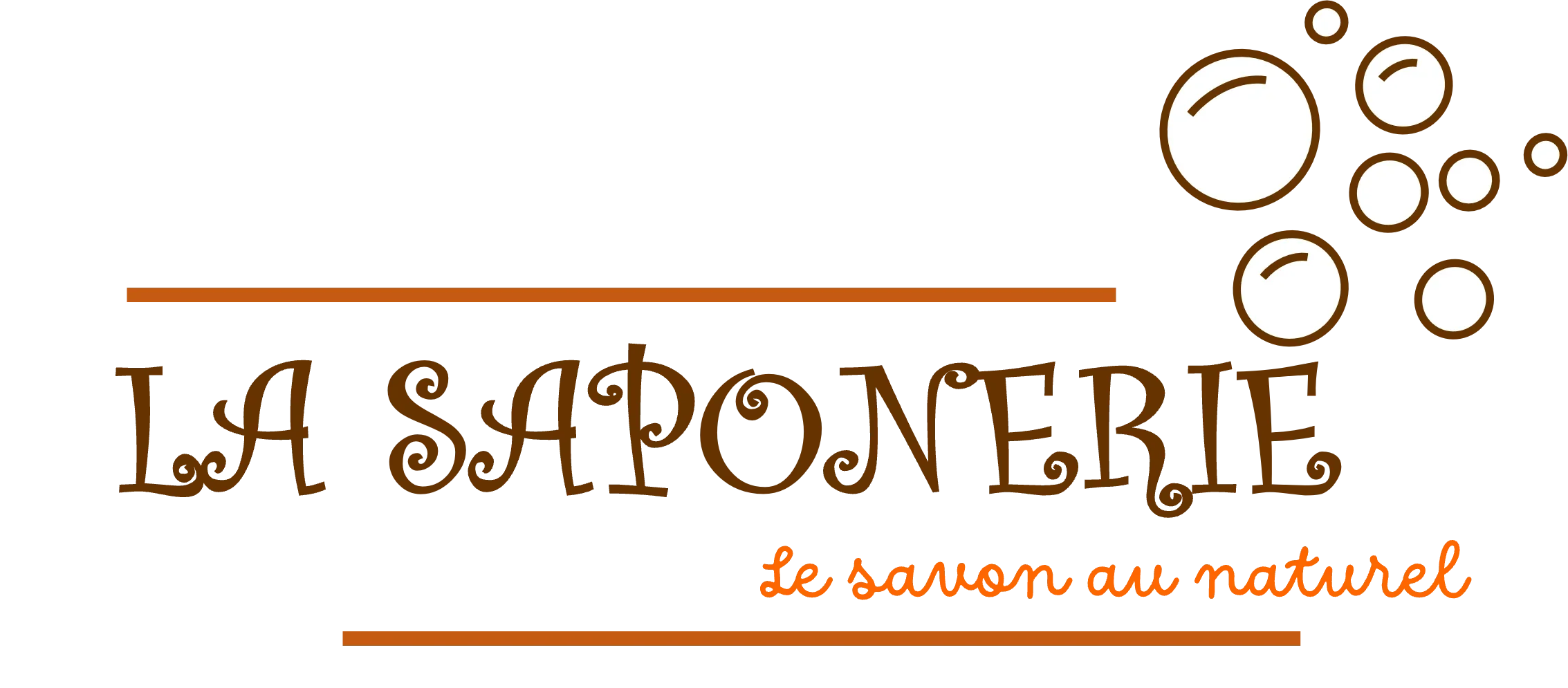 Logo de La Saponerie avec bulles de savon et le texte le savon au naturel