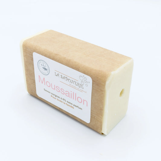 Savon artisanal Moussaillon de La Saponerie, surgras à 6%, naturel et sans parfum.
